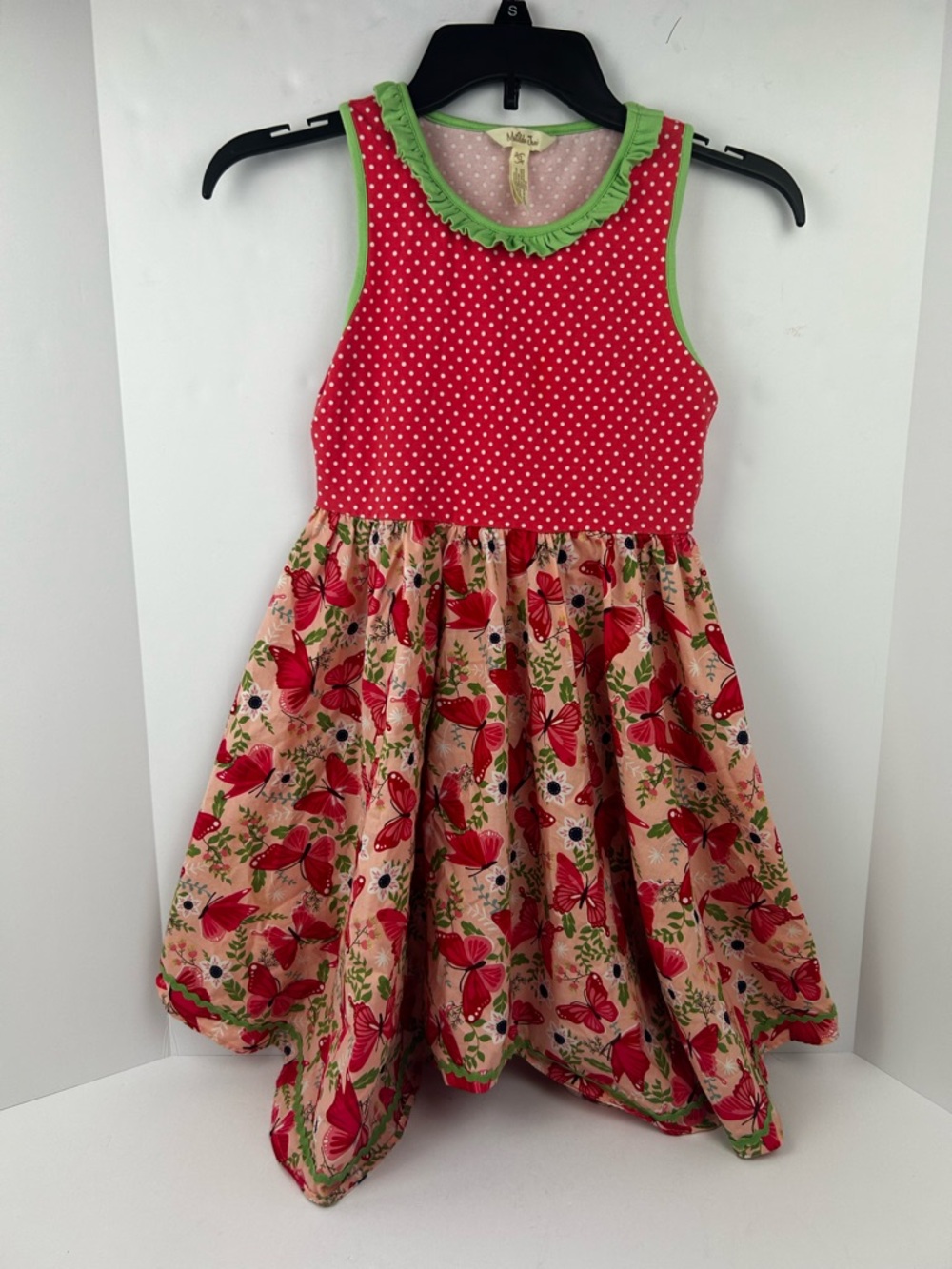 Matilda Jane Coral Polka Dot Butterfly Bug Print Dress Lime Sz 12 Cottagecore